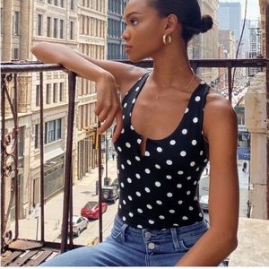 NWT Lulu’s bodysuit- classically cute polka dot cross strap size L